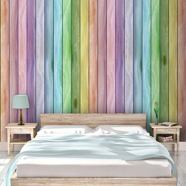 Fotomurali : Struttura di legno arcobaleno