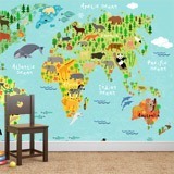 Fotomurali : Mappa del mondo continenti e animali per bambini 3