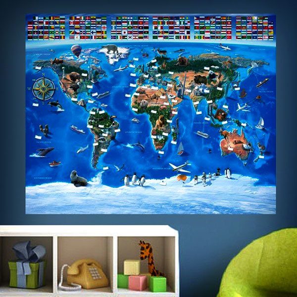 Fotomurali : Mappa del mondo per bambini Bandiere