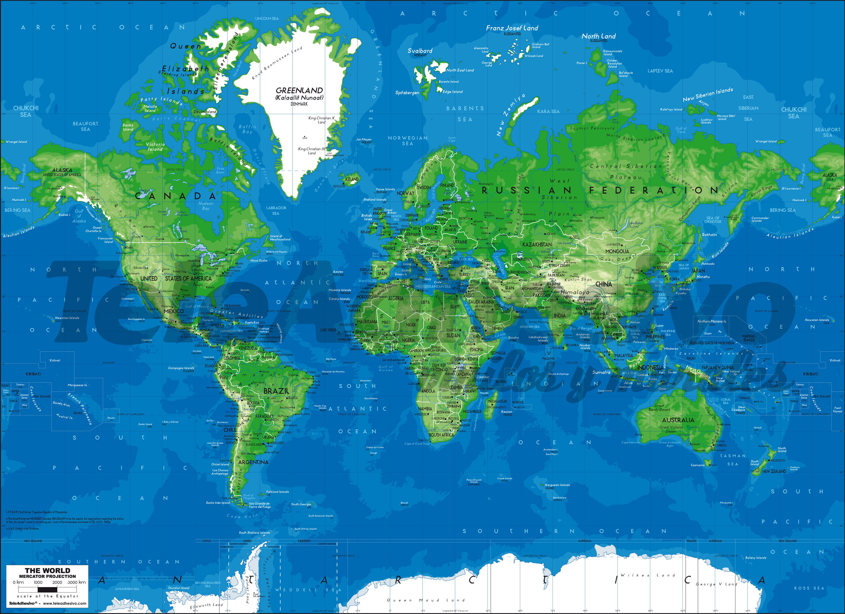 Fotomurali : Mappa del Mondo blu e verde