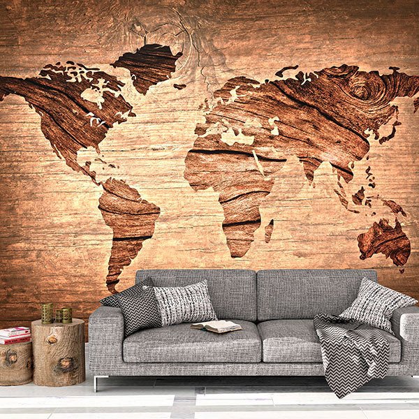 Fotomurali : Mappa del mondo in legno
