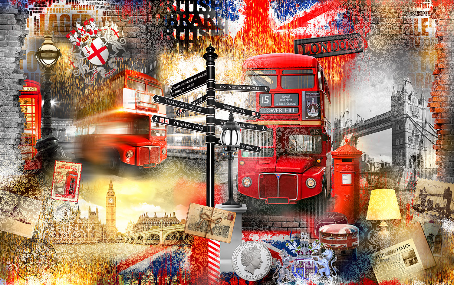 Fotomurali : Collage Londra turistica
