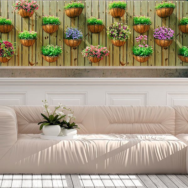 Fotomurali : Muro con vasi di fiori 0