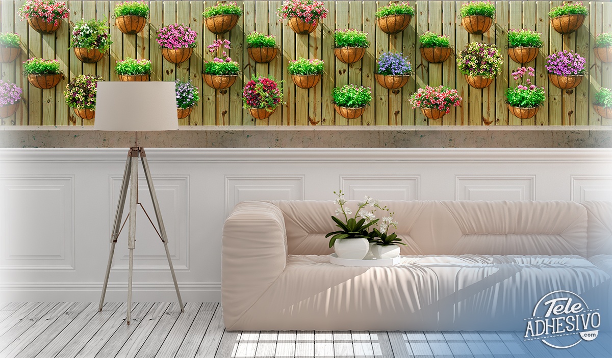 Fotomurali : Muro con vasi da fiori