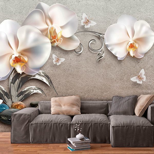 Fotomurali : Orchidee bianche e farfalle 0