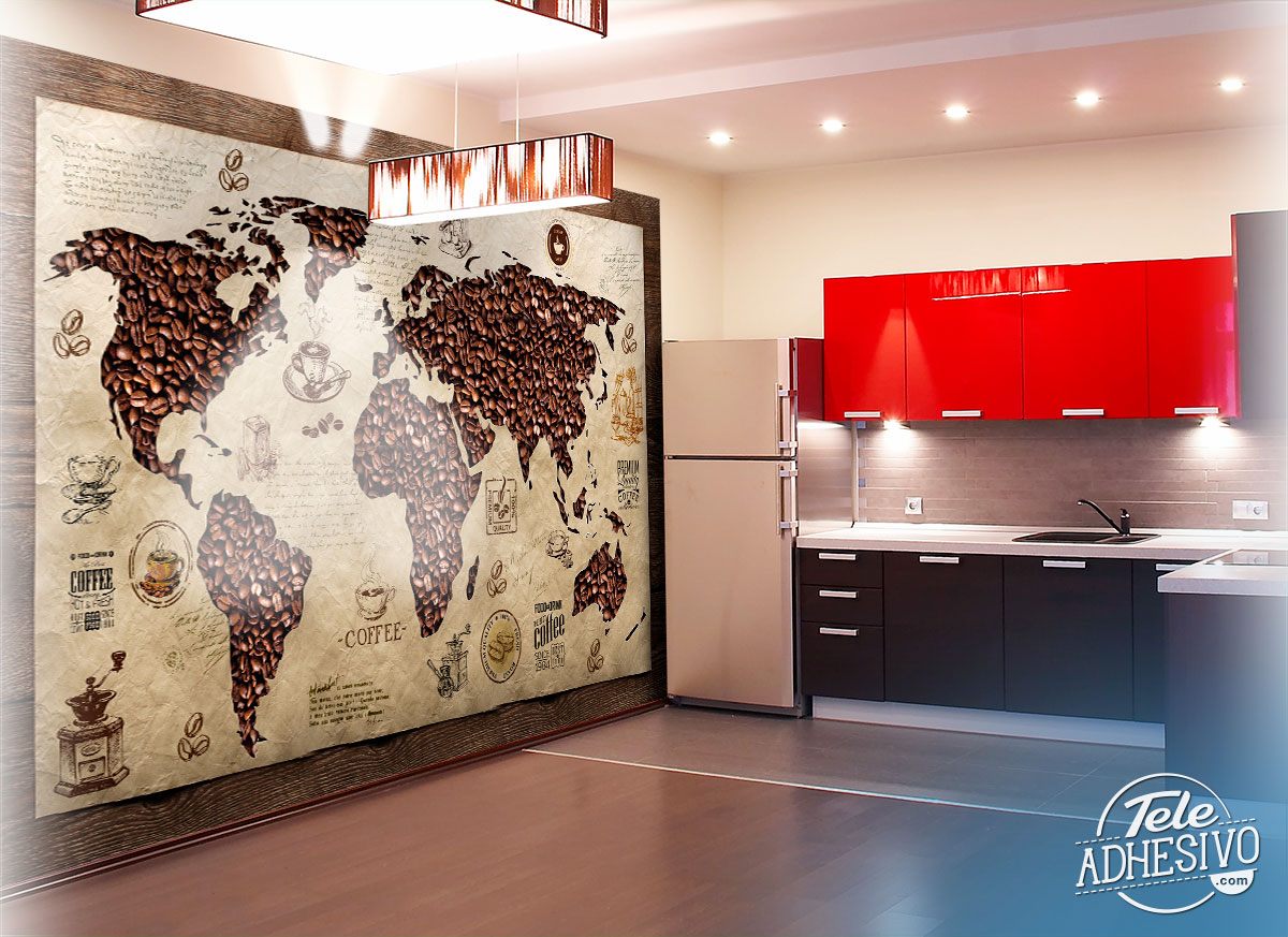 Fotomurali : Mappa del mondo del caffè