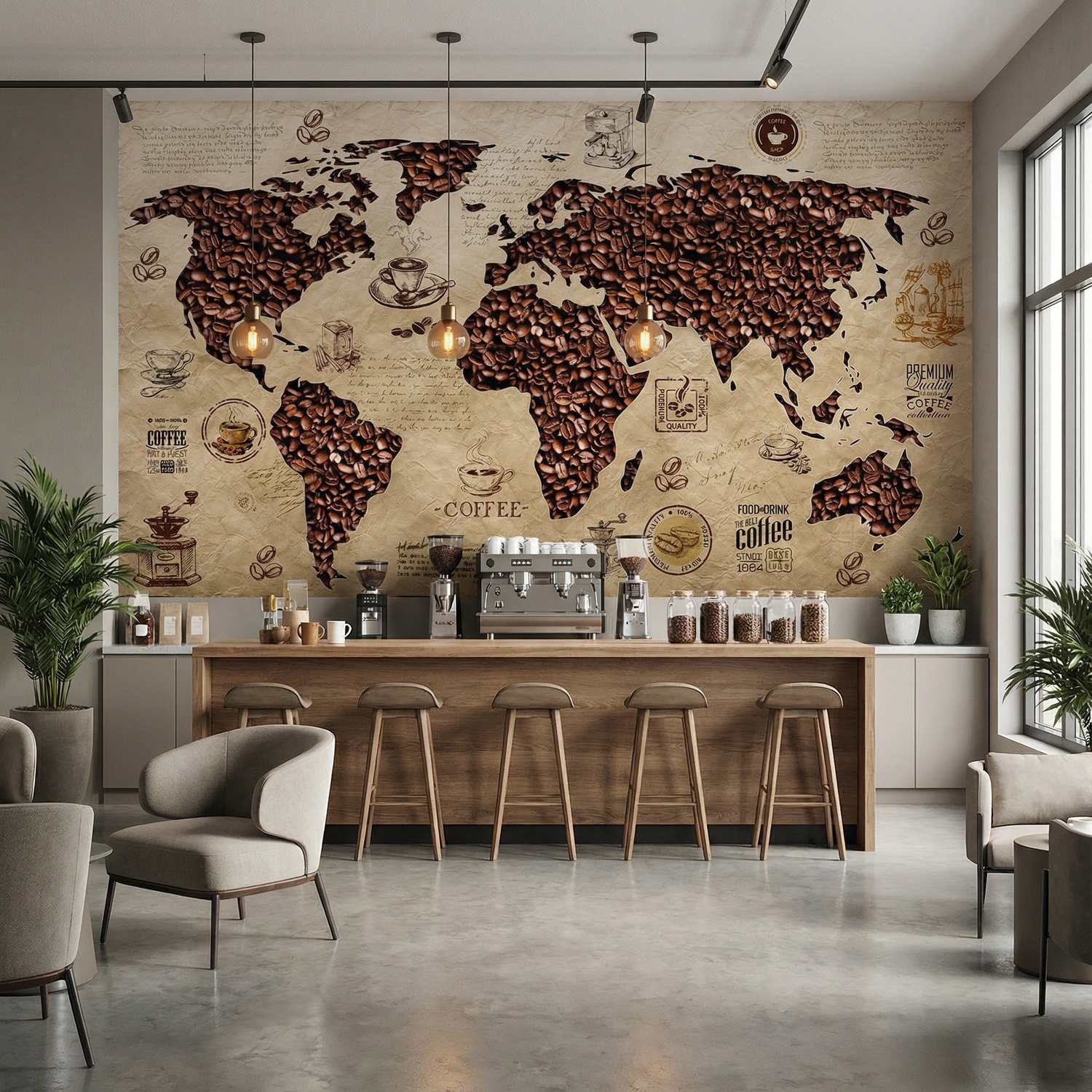 Fotomurali : Mappa del mondo del caff&egrave;