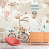 Fotomurali: Giraffa in bicicletta con animali e mongolfiere 2