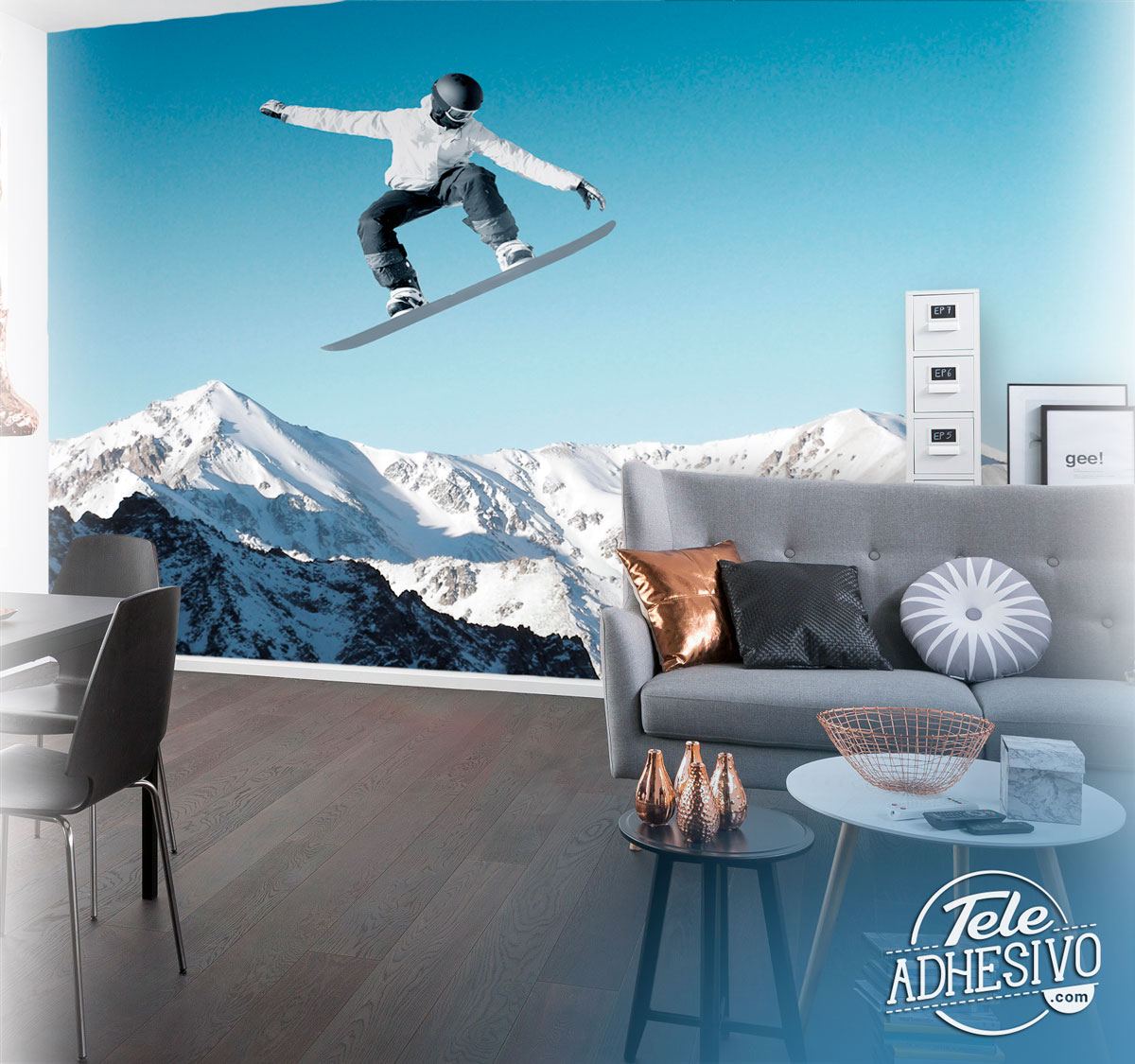 Fotomurali : Salto con lo snowboard