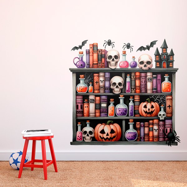 Adesivi Murali: Scaffale degli incantesimi di Halloween