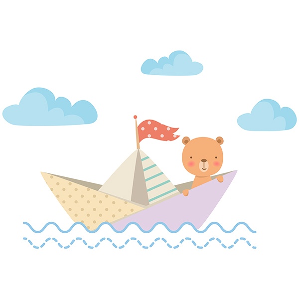 Adesivi per Bambini: Orsacchiotto in barca di carta