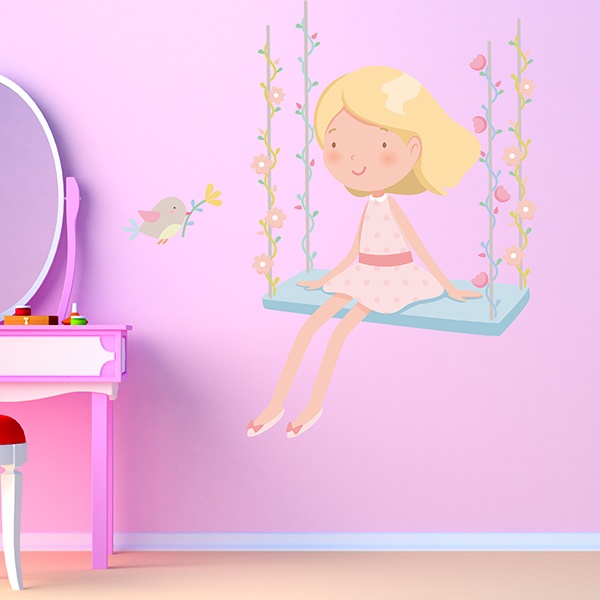 Adesivi Murali Camerette Bimba Bambina Sull Altalena Stickersmurali Com