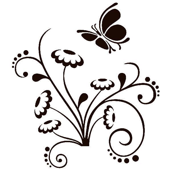 Adesivi Murali: Ornamento floreale e farfalla