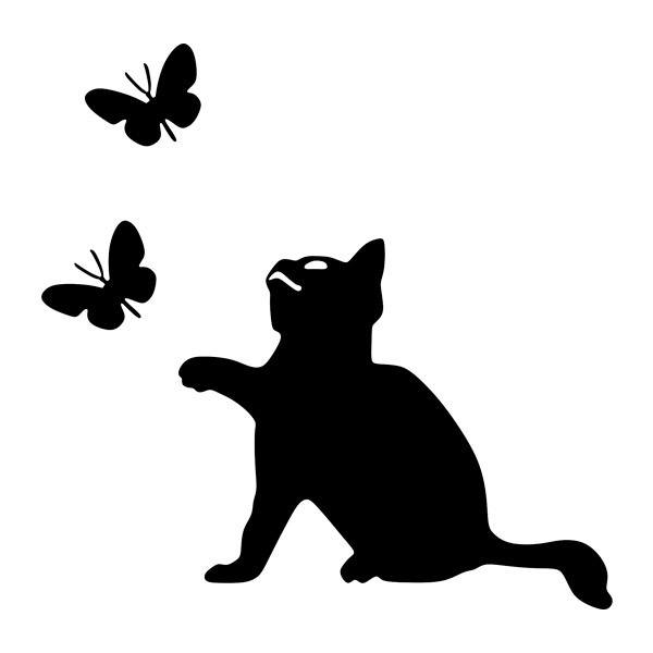 Adesivi Murali: Il Gatto Gioca con le Farfalle