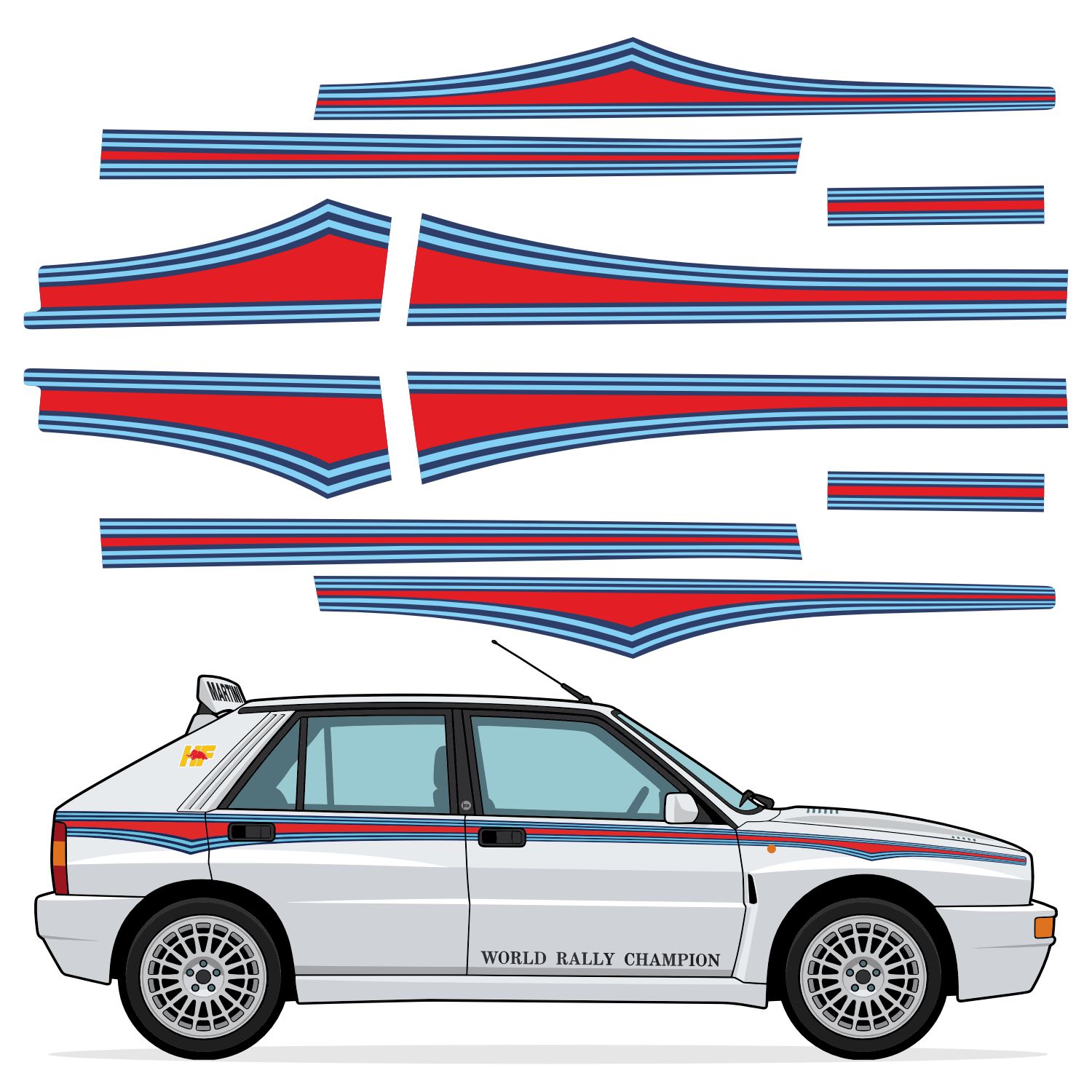 Adesivi per Auto e Moto: Kit Lancia Delta Integrale HF Martini 1