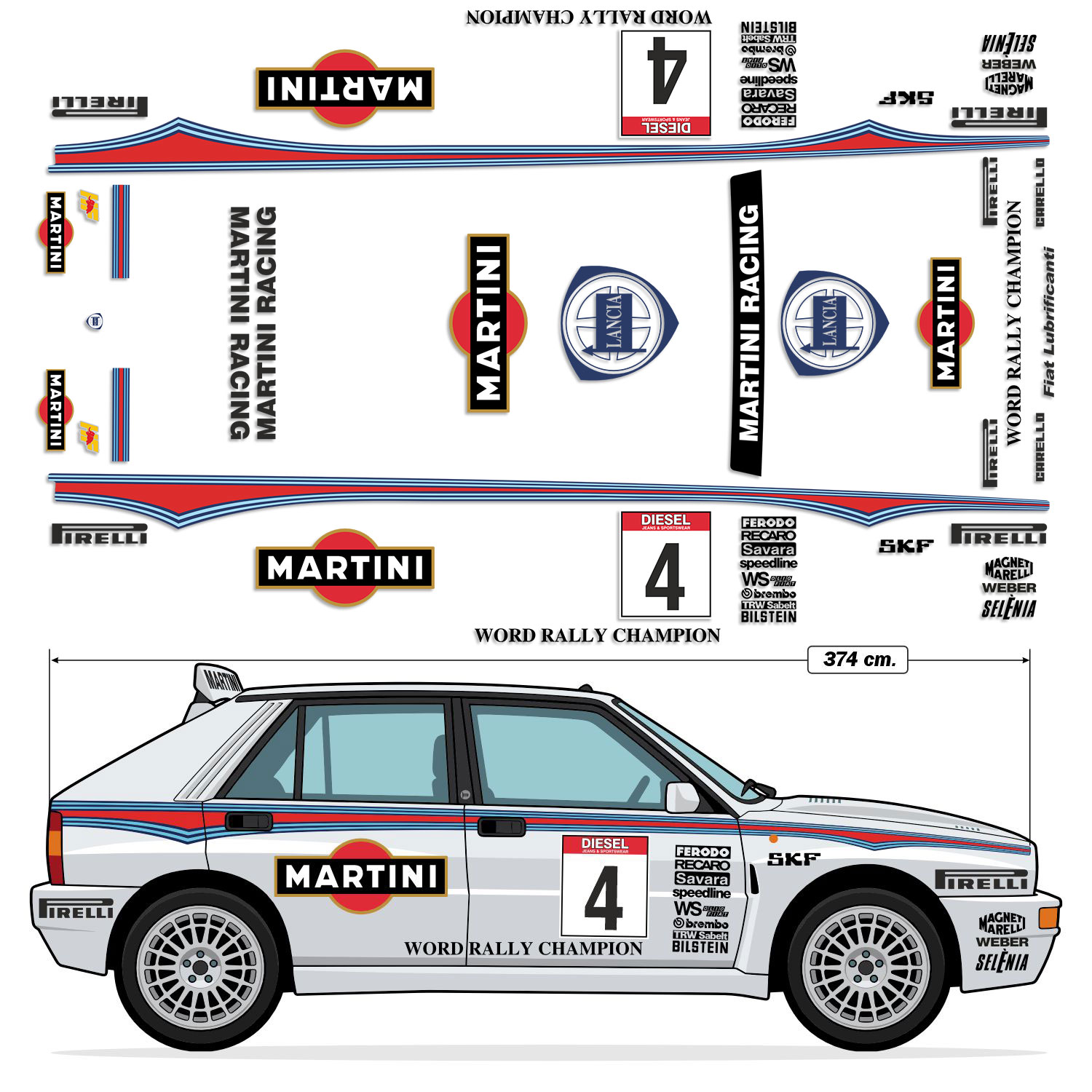 Adesivi per Auto e Moto: Kit Adesivi Lancia Delta Integrale Martini Racing