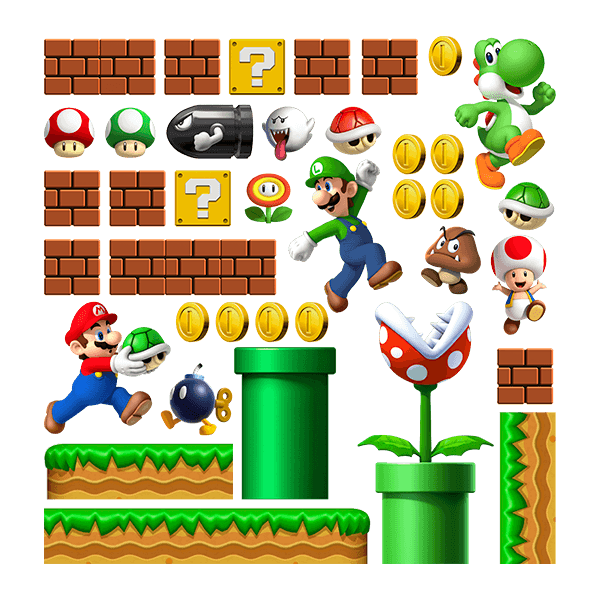 Adesivi per Bambini: Set 38X Mario Bros Regno dei Funghi 0