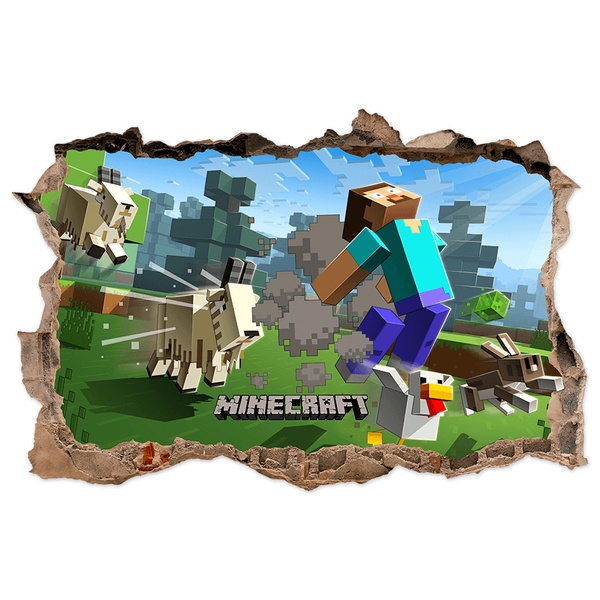 Adesivi Murali: Minecraft Buco 3D Capre e Animali
