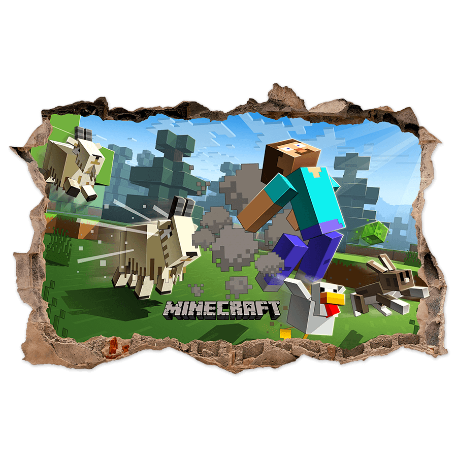 Adesivi Murali: Minecraft Buco 3D Capre e Animali