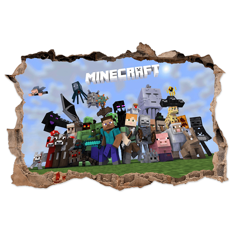 Adesivi Murali: Minecraft Buco 3D Personaggi e Creature