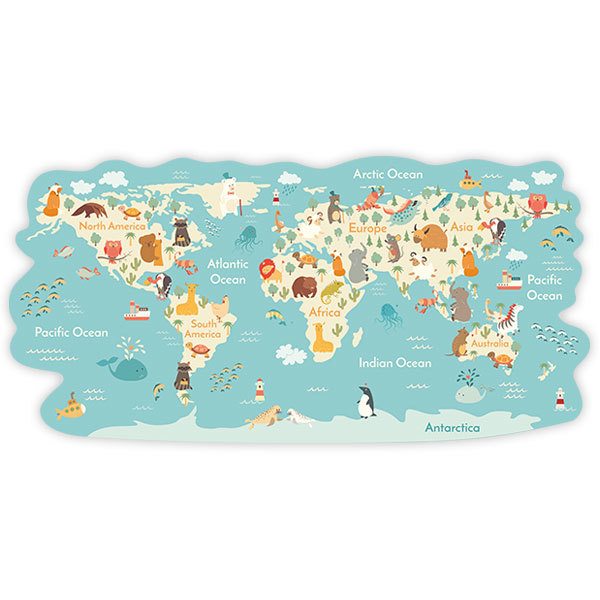Adesivi per Bambini: Mappa del mondo Animali in tutto il mondo