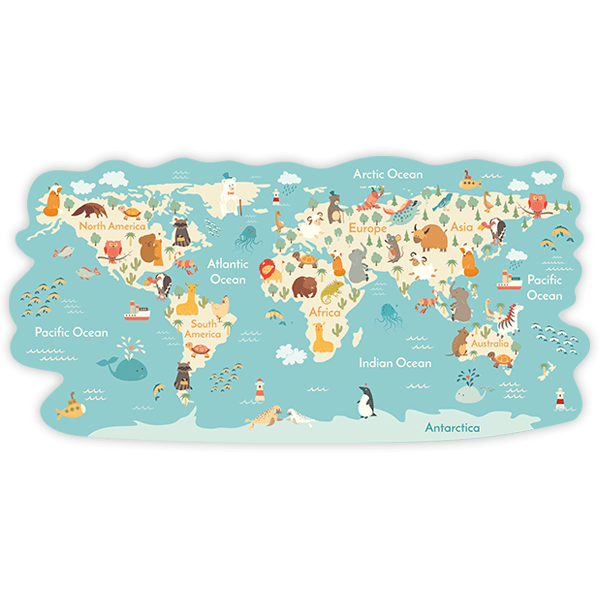Adesivi per Bambini: Mappa del mondo Animali in tutto il mondo 0