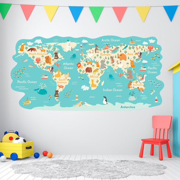 Adesivi per Bambini: Mappa del mondo Animali in tutto il mondo