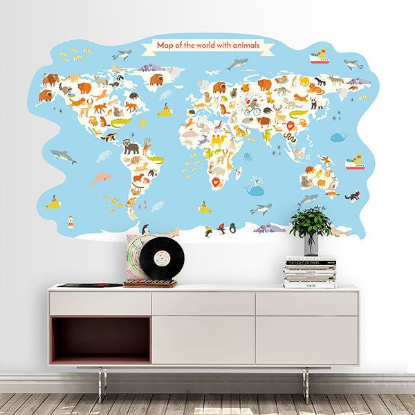 Adesivi per Bambini: Mappa del mondo con gli animali