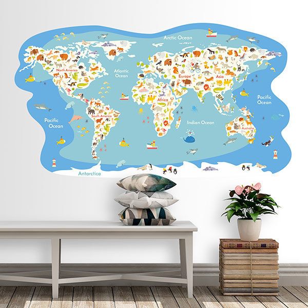 Adesivi per Bambini: Mappa del mondo Oceani e animali