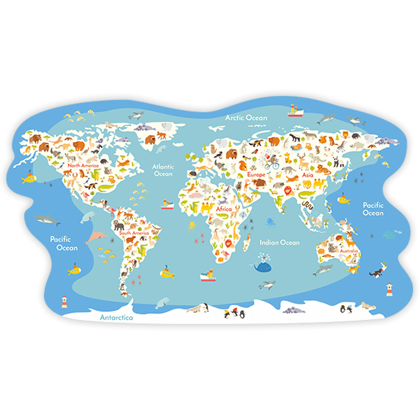 Adesivi per Bambini: Mappa del mondo Oceani e animali