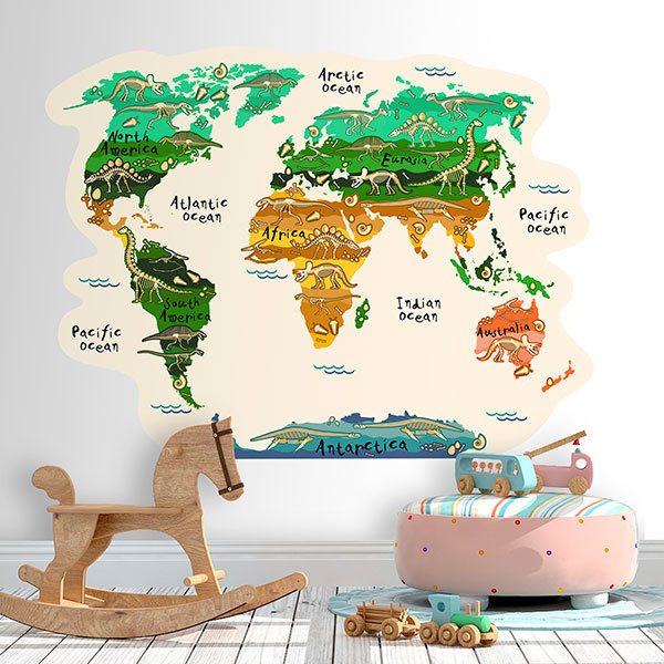 Adesivi per Bambini: Mappa del mondo continenti e dinosauri