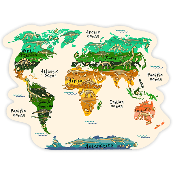 Adesivi per Bambini: Mappa del mondo continenti e dinosauri 0