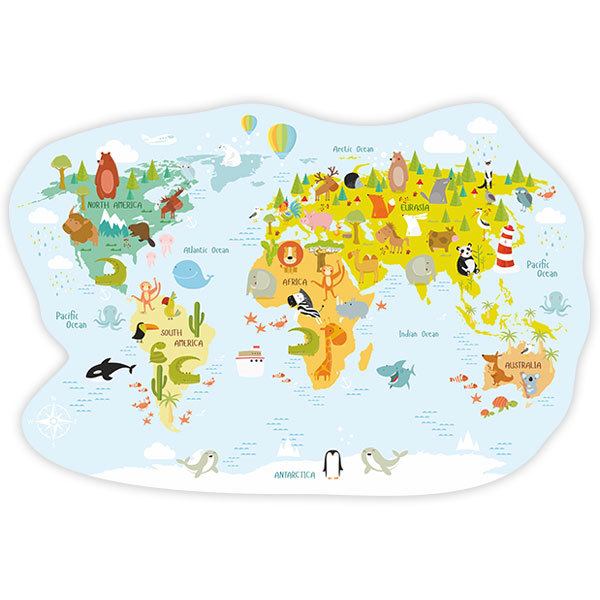 Stickers Mappamondo Bambini Di Animali Famosi Stickersmurali Com