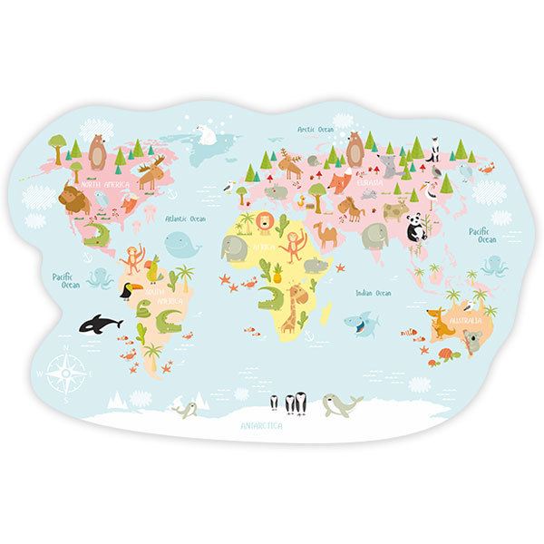 Adesivi per Bambini: Mappa del mondo Animali a pastello