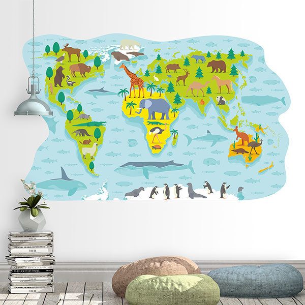 Adesivi per Bambini: Mappa del mondo degli animali tipici 1