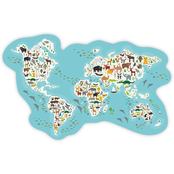 Adesivi per Bambini: Mappa del mondo dei principali animali