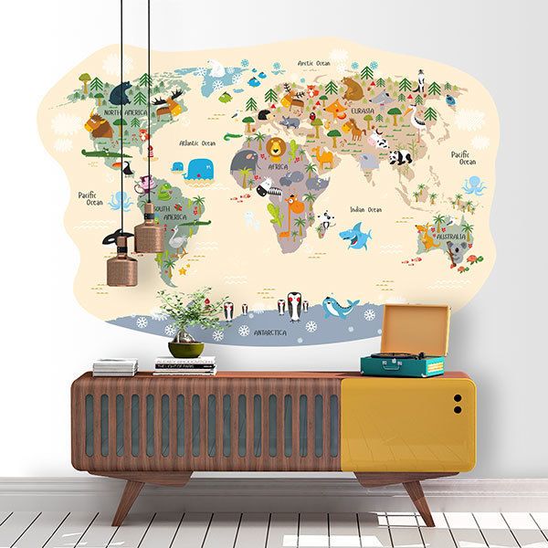Mappa del mondo per bambini con animali divertenti 0