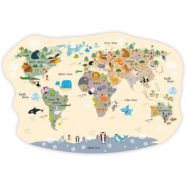 Adesivi per Bambini: Mappa del mondo animali divertenti