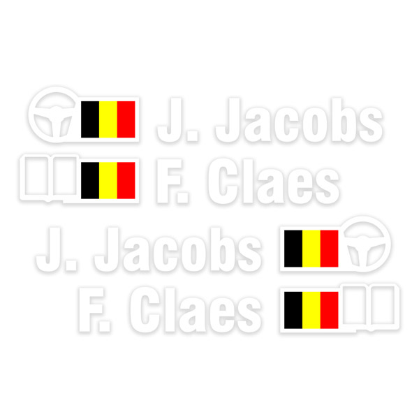 Adesivi per Auto e Moto: Nome e Bandiera di Belgio in Stile Rally