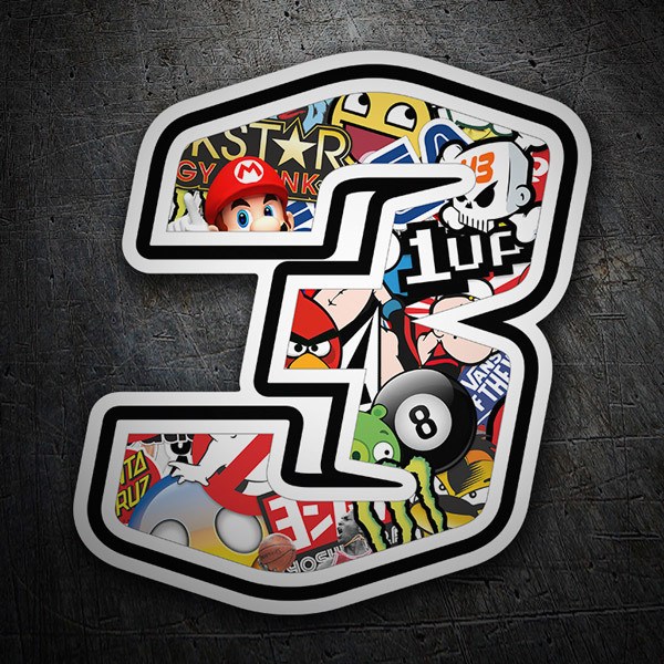 Adesivi per Auto e Moto: Numero moto 3 Stickerbomb