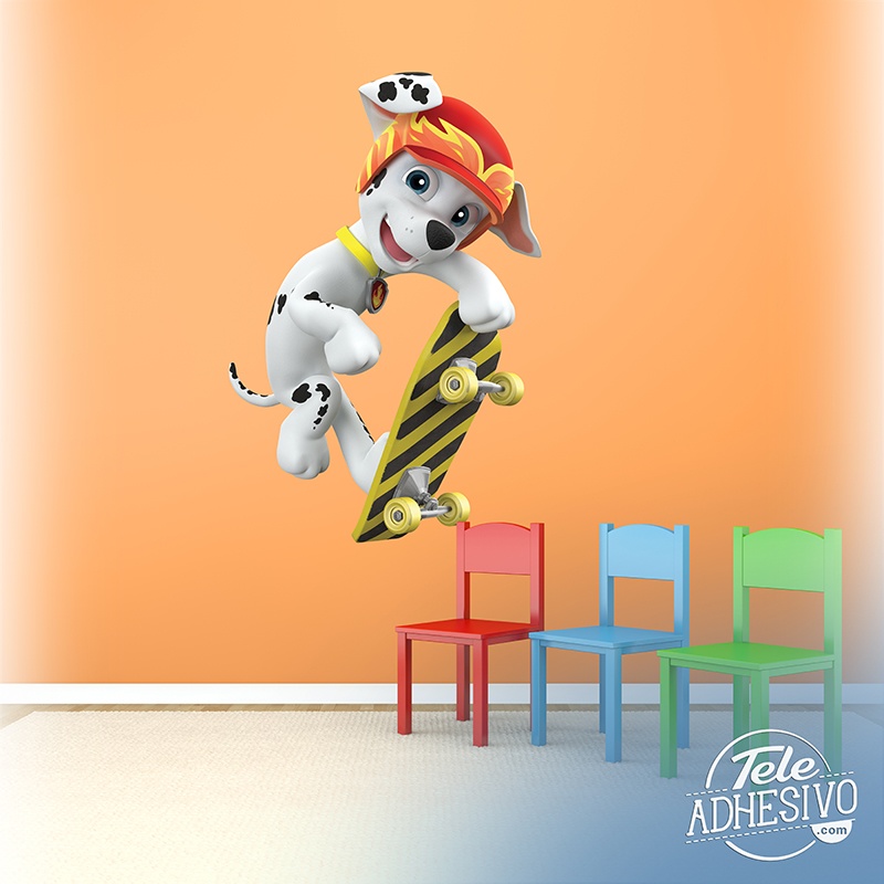 Adesivi per Bambini: Paw Patrol - Marshall in skateboard