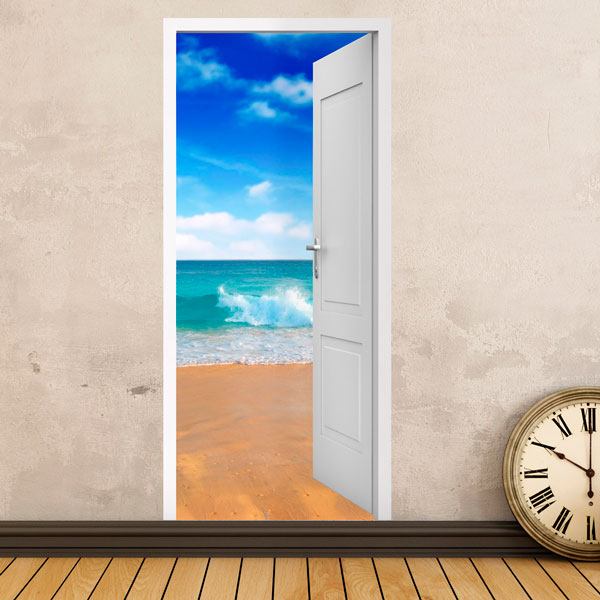 Adesivi Murali: Porta aperta spiaggia e cielo 