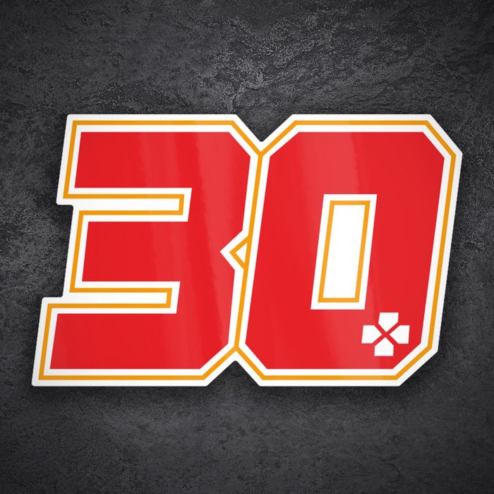 Adesivi per Auto e Moto: Numero 30 Rosso e Oro Racing