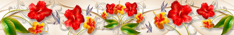 Fotomurali : Fiori di ibisco rossi con foglie verdi 2