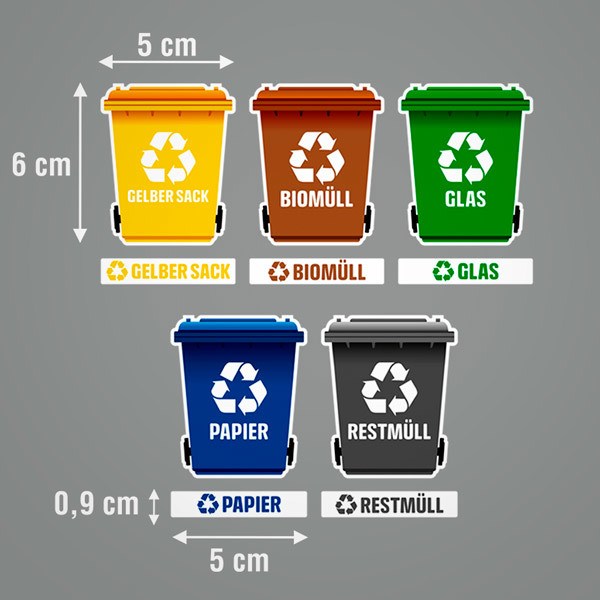 150x40 mm 5 pz Mis Etichette riciclo Italiano e Inglese JoeMonkey Adesivi per Raccolta Differenziata per bidoni Riciclaggio rifiuti 