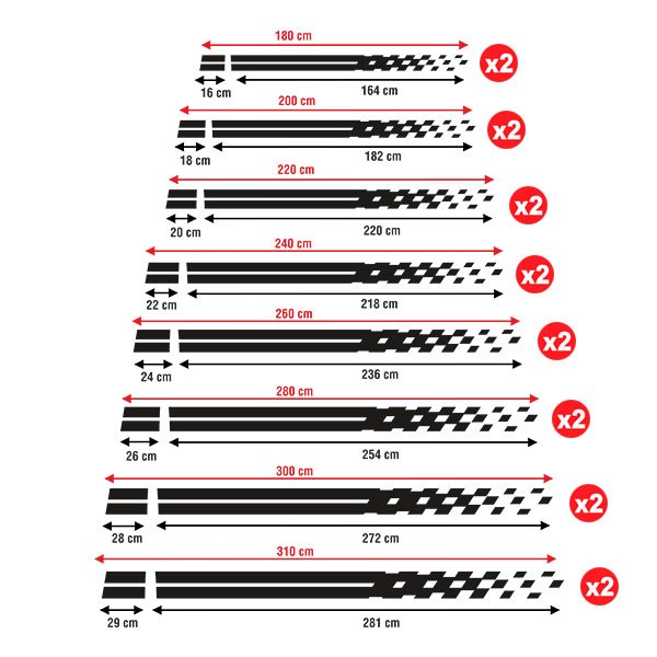 Adesivi per Auto e Moto: Fianchi in Vinile 2x Set Racing Piazze