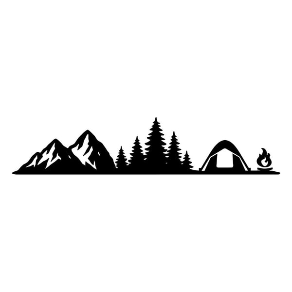Adesivi per Auto e Moto: Silhouette Campeggio in Montagna