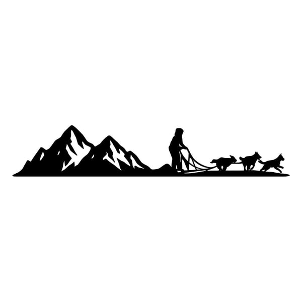 Adesivi per Auto e Moto: Huskies con Montagne Nevose