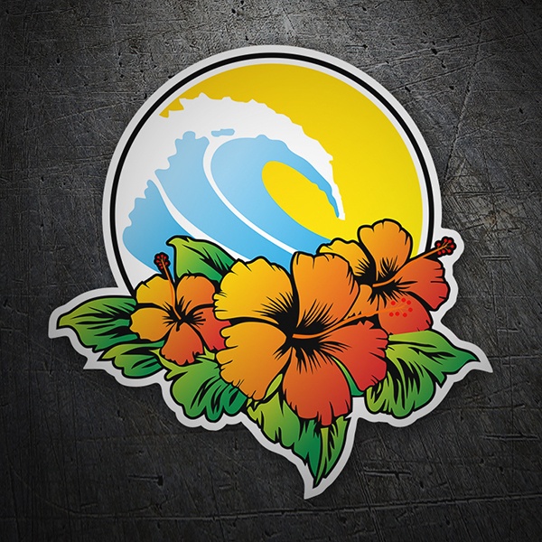 Adesivi per Auto e Moto: Fiori hawaiani e onda di surf 1