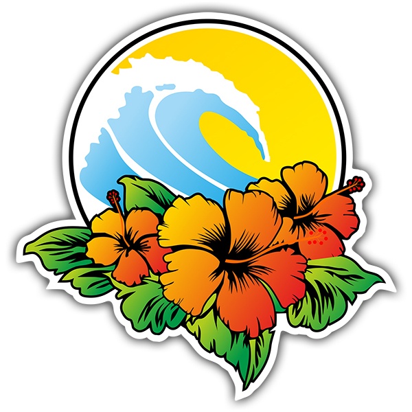 Adesivi per Auto e Moto: Fiori hawaiani e onda di surf